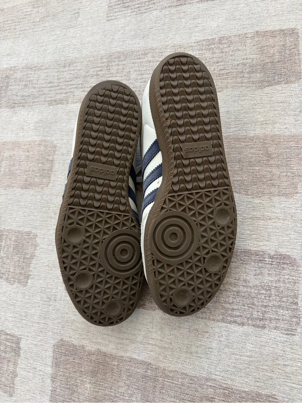 adidas Samba Sneakers in White with Navy Stripes and Green Heel Tab